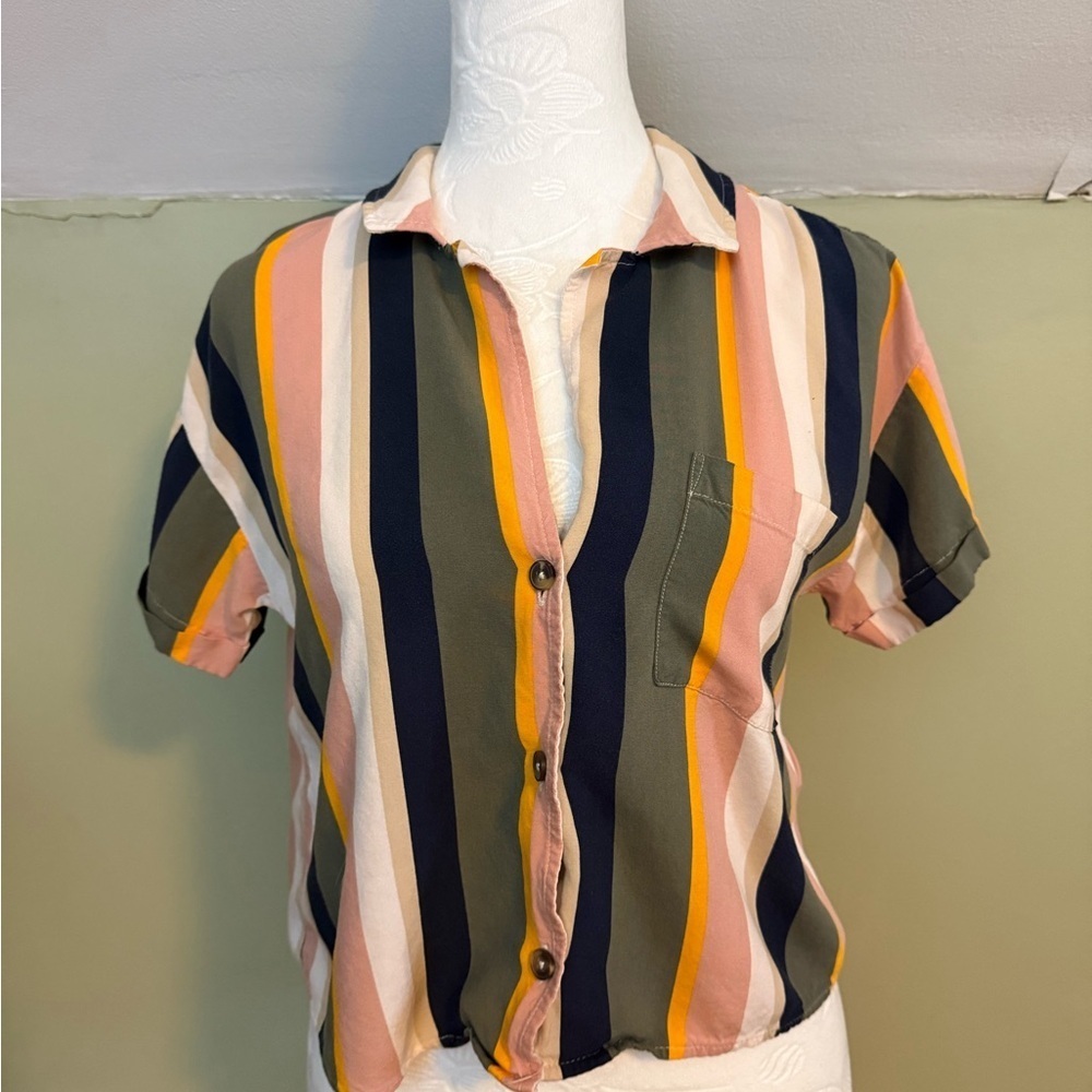 Hollister Multicolor Striped Button-Up Crop